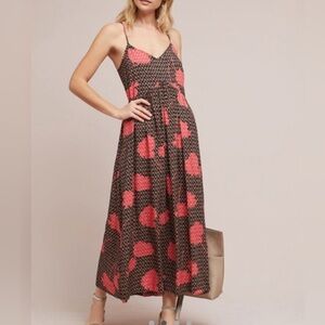 The ODELLS Anthropologie Penelope Black , Pink and Brown Maxi/ Midi Dress